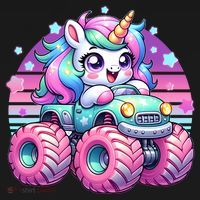 Funny Retro Cute Unicorn Monster Truck Ornament thumb 1