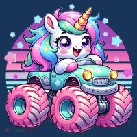 Funny Retro Cute Unicorn Monster Truck Apron thumb 3