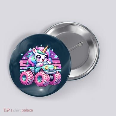 Funny Retro Cute Unicorn Monster Truck Button