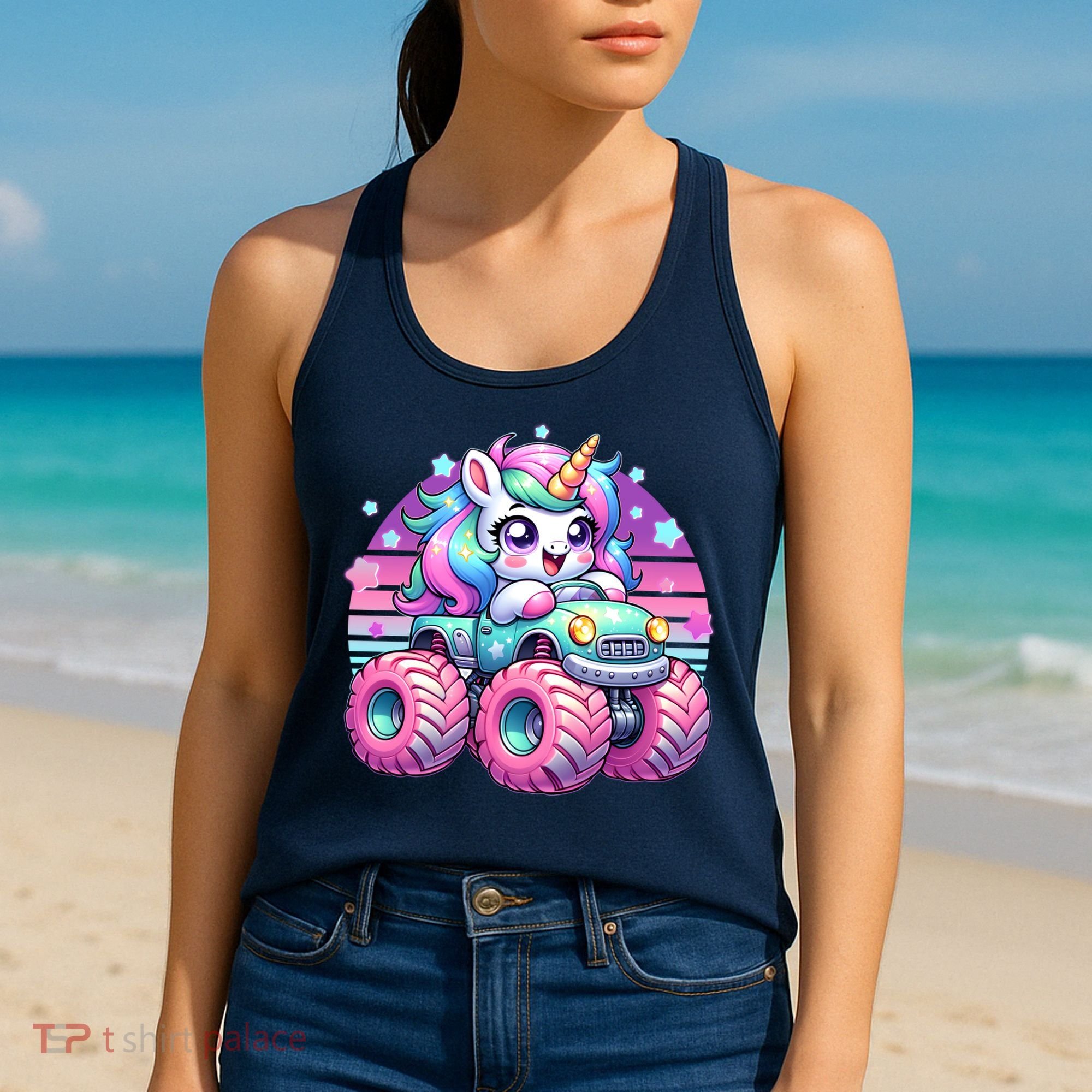 Funny Retro Cute Unicorn Monster Truck Women's Tank Top