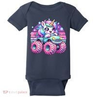 Funny Retro Cute Unicorn Monster Truck Baby Bodysuit thumb 0