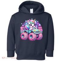 Funny Retro Cute Unicorn Monster Truck Toddler Hoodie thumb 0