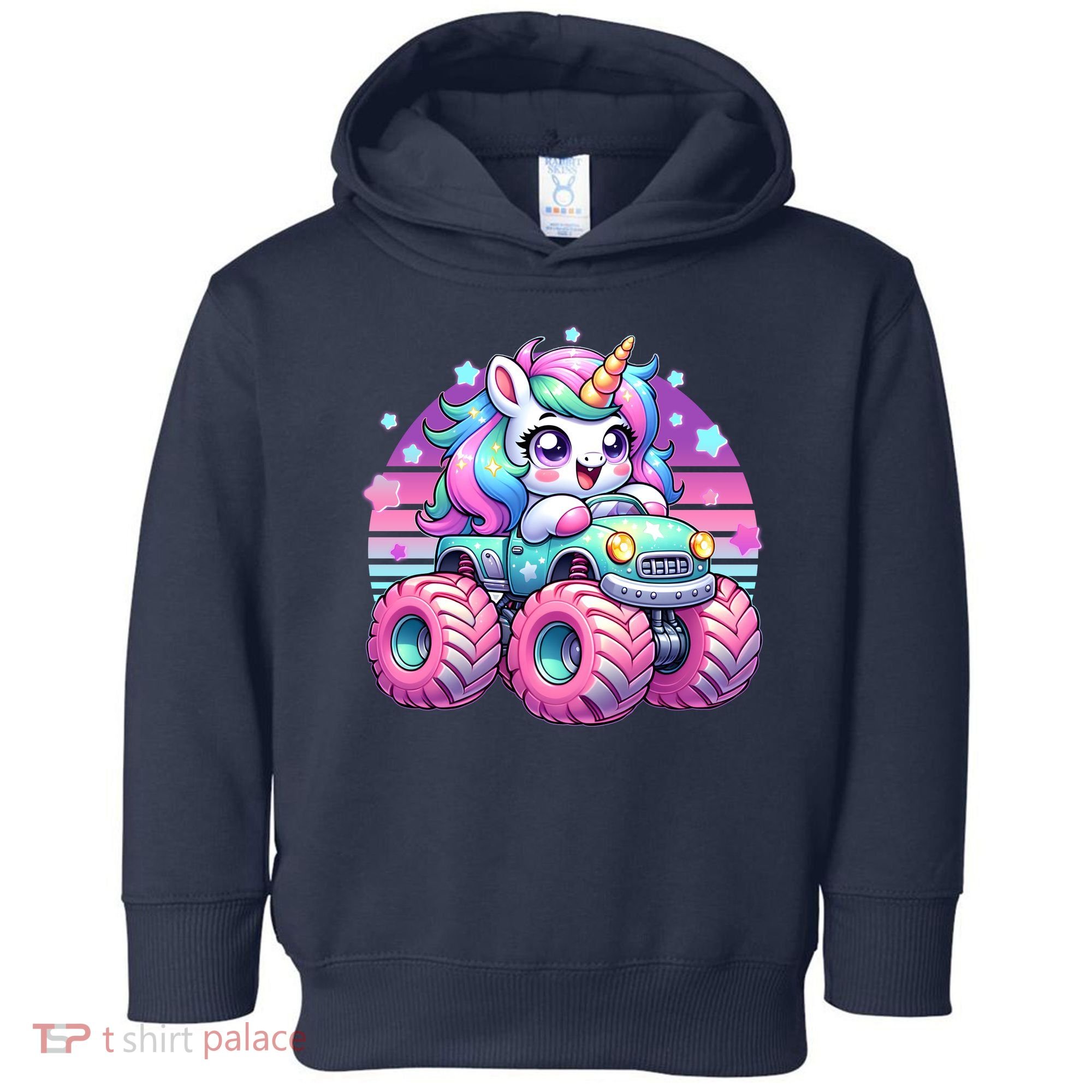Funny Retro Cute Unicorn Monster Truck Toddler Hoodie