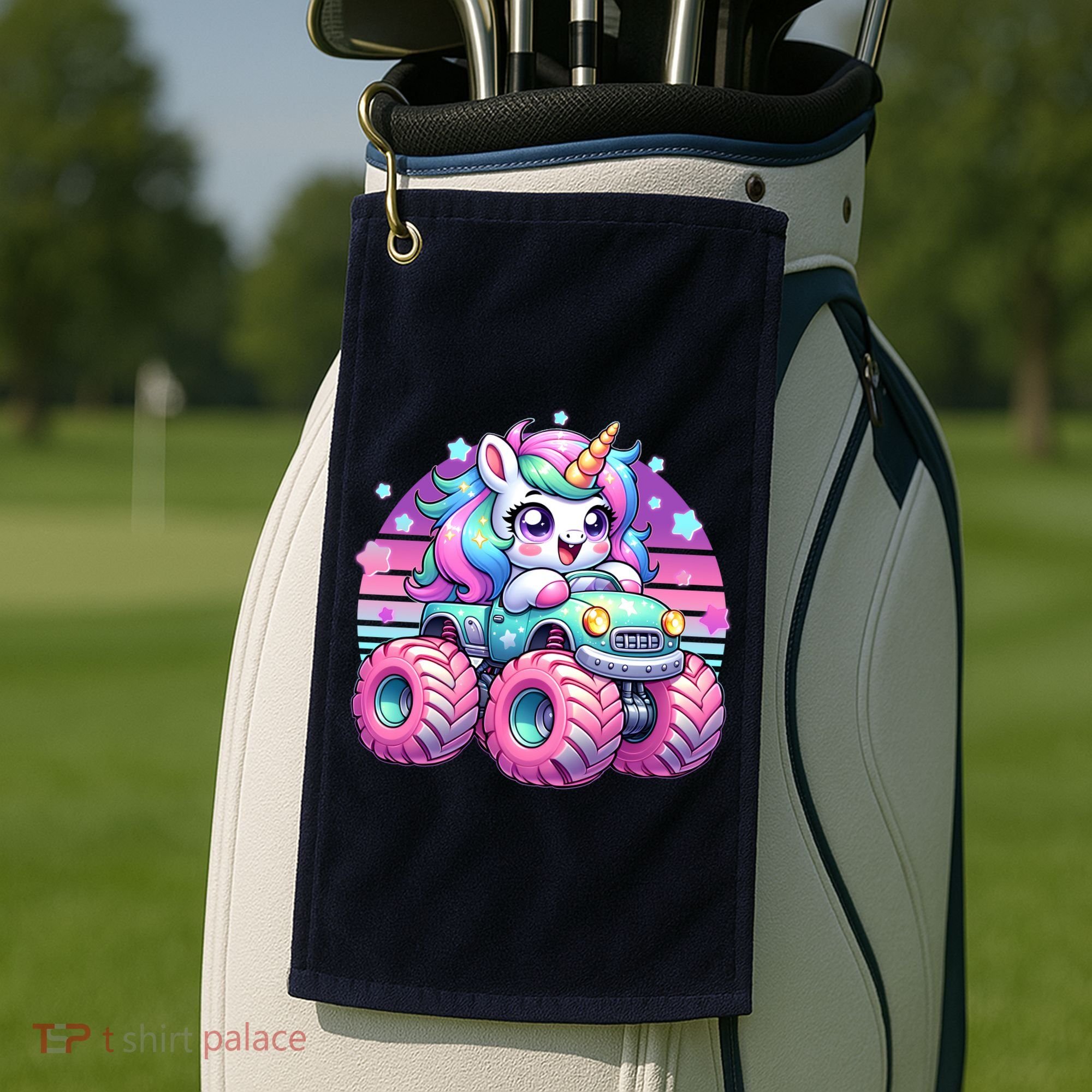 Funny Retro Cute Unicorn Monster Truck Golf Towel