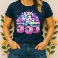 Funny Retro Cute Unicorn Monster Truck Women's T-Shirt thumb 2