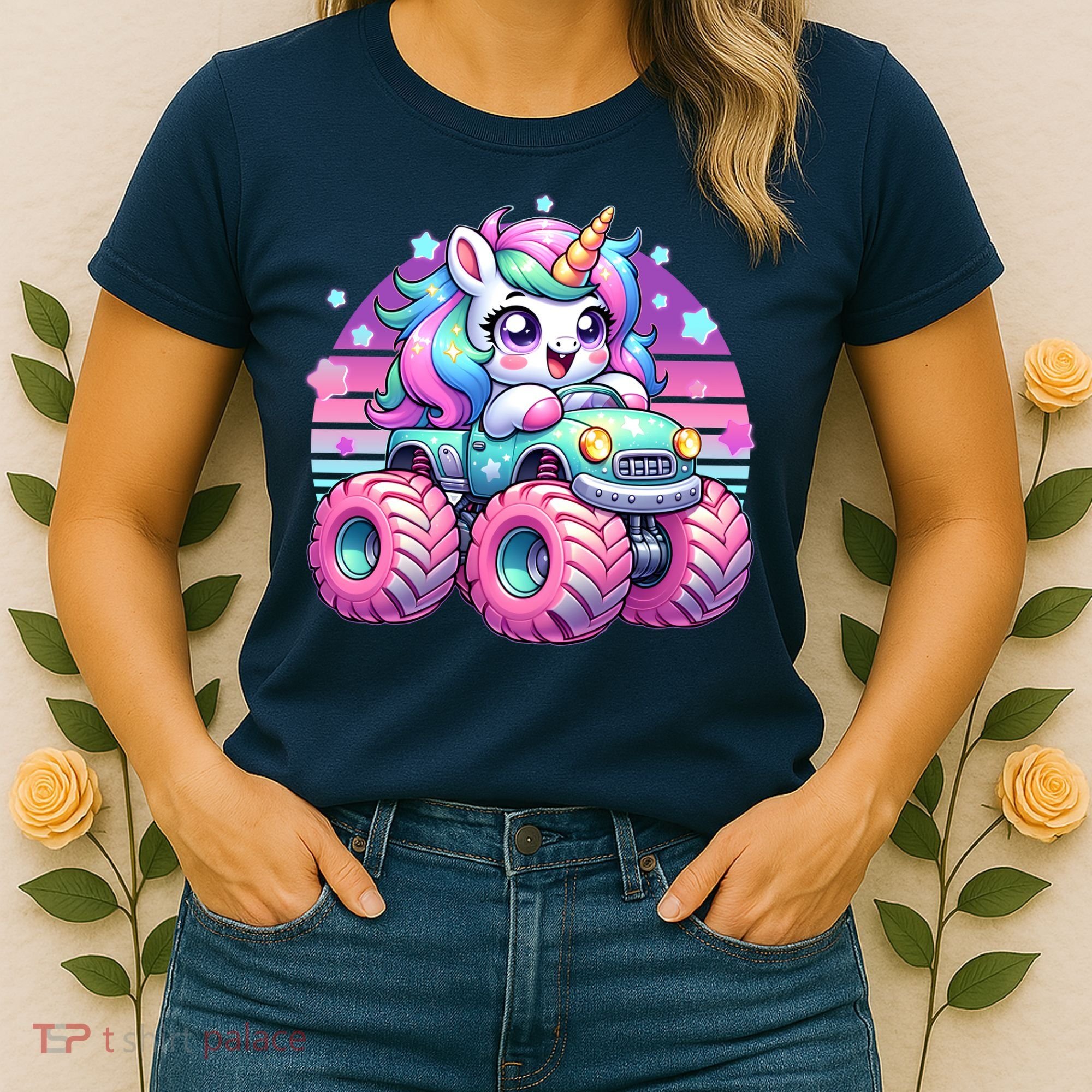 Funny Retro Cute Unicorn Monster Truck Women's T-Shirt