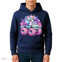 Funny Retro Cute Unicorn Monster Truck Kids Hoodie thumb 4