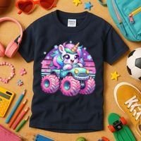 Funny Retro Cute Unicorn Monster Truck Kids T-Shirt thumb 3