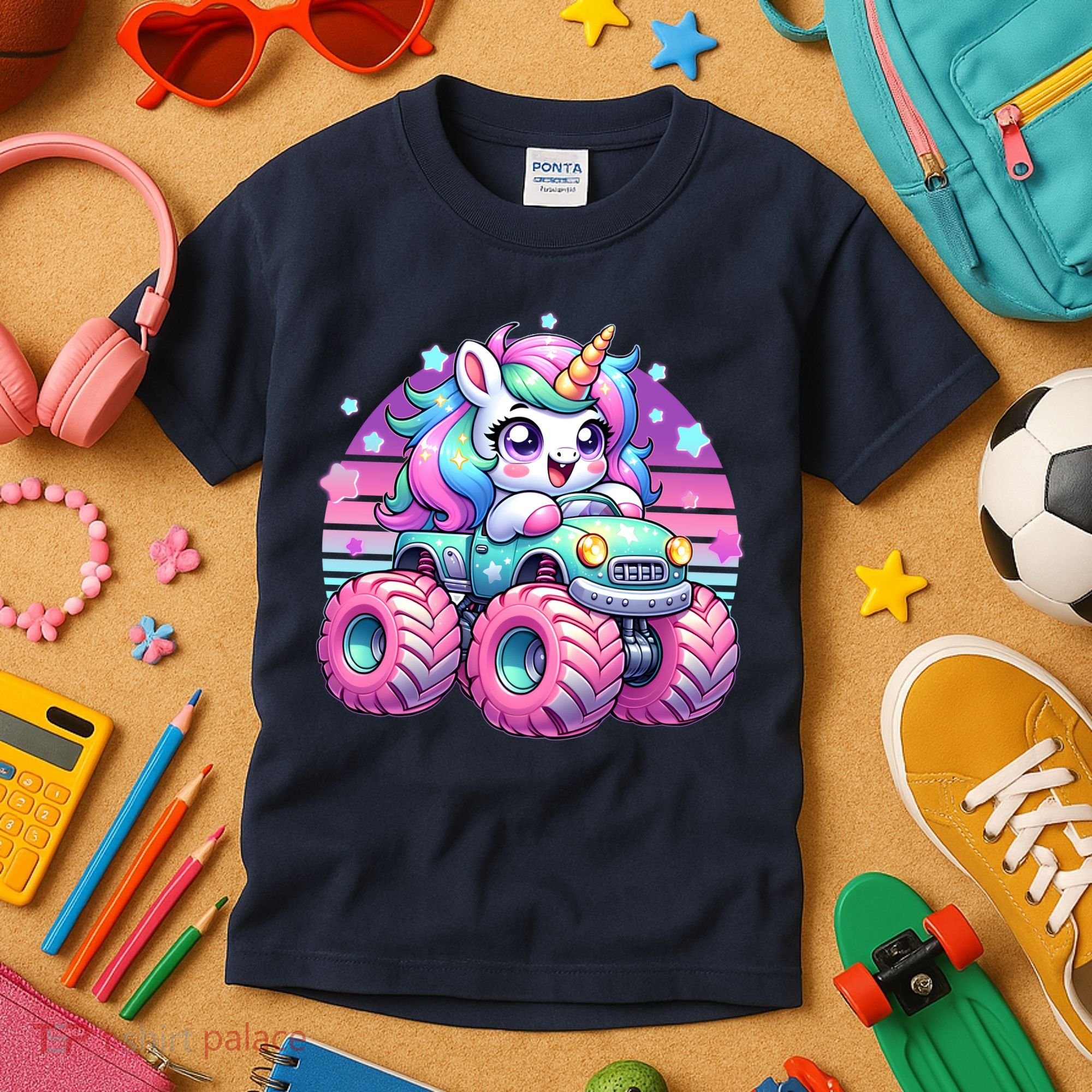 Funny Retro Cute Unicorn Monster Truck Kids T-Shirt