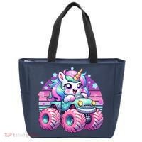 Funny Retro Cute Unicorn Monster Truck Tote Bag thumb 0
