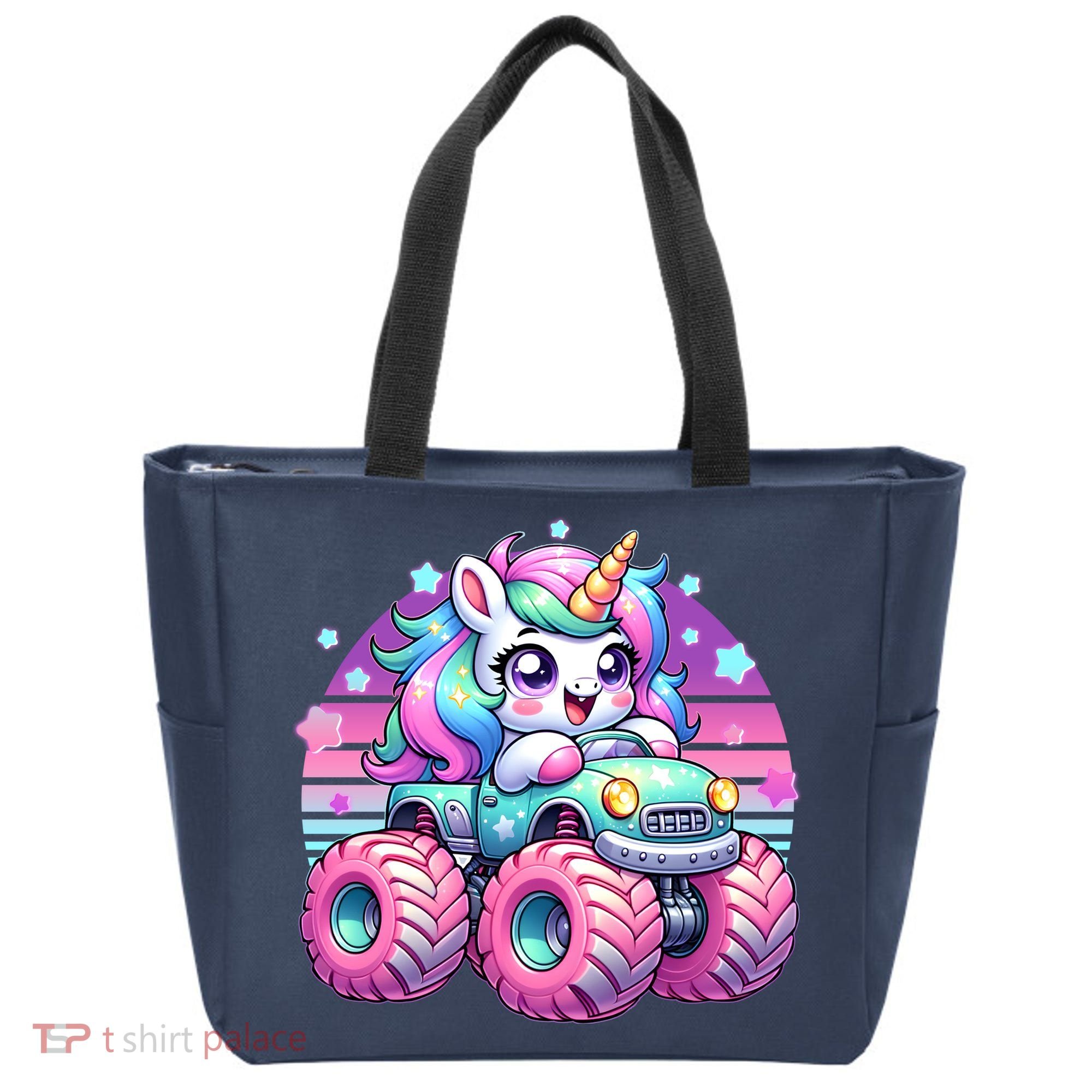 Funny Retro Cute Unicorn Monster Truck Tote Bag