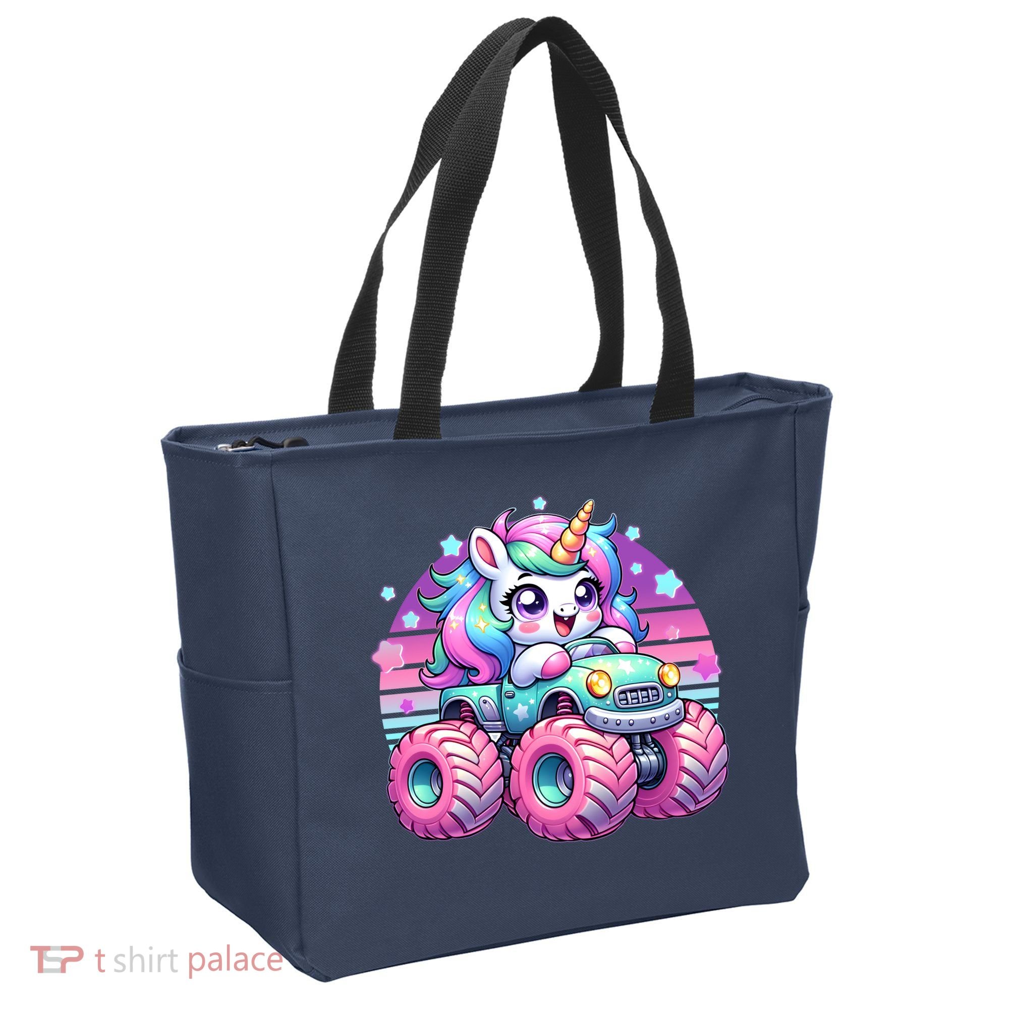 Funny Retro Cute Unicorn Monster Truck Tote Bag