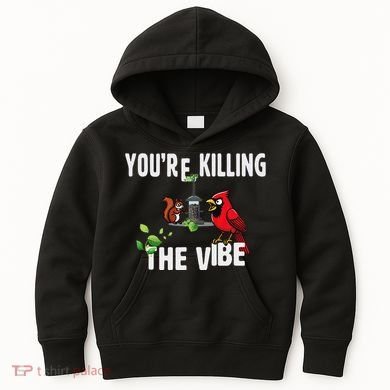 Funny Red Cardinal Squirrel Feeder Bird Watcher Killing Vibe Kids Hoodie