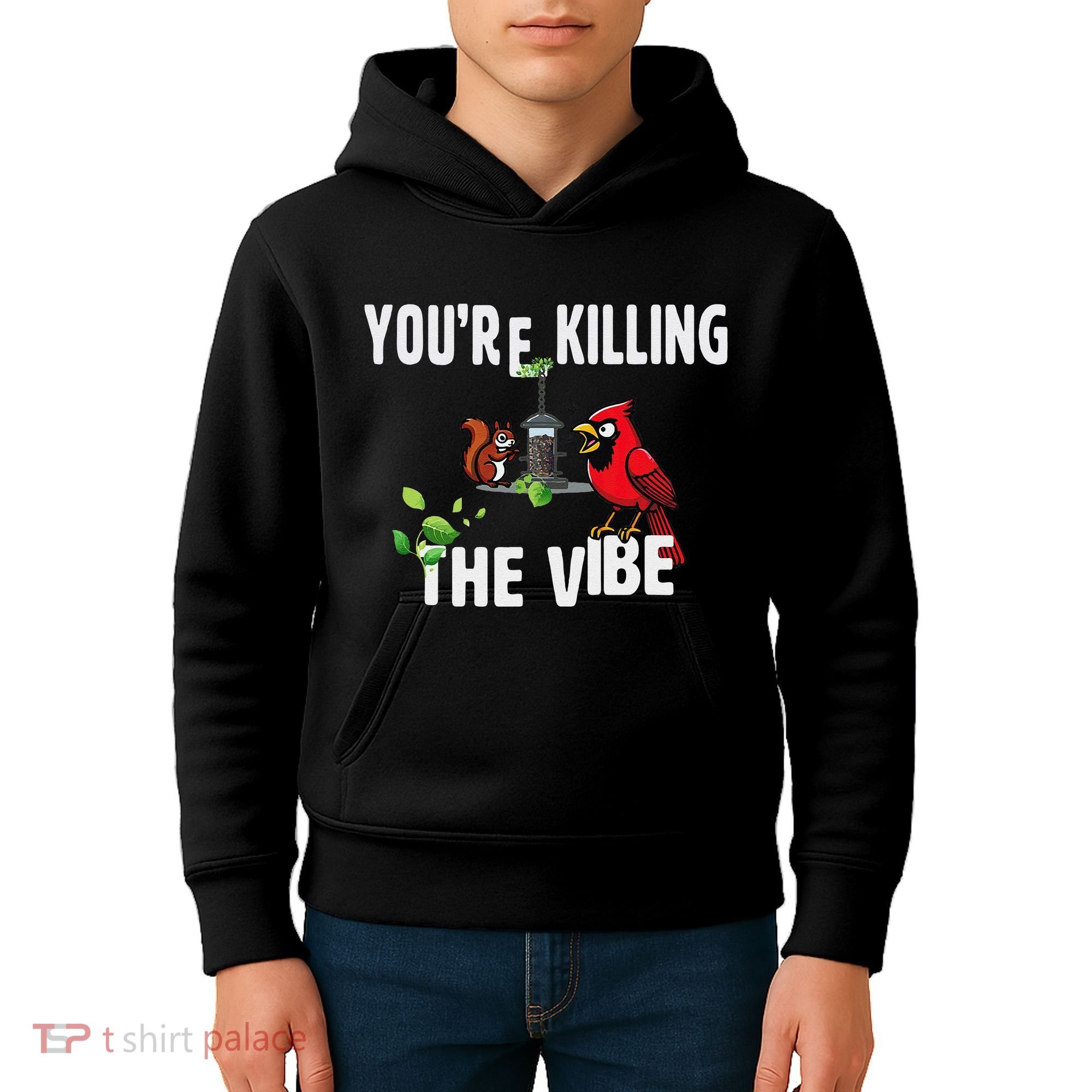 Funny Red Cardinal Squirrel Feeder Bird Watcher Killing Vibe Kids Hoodie