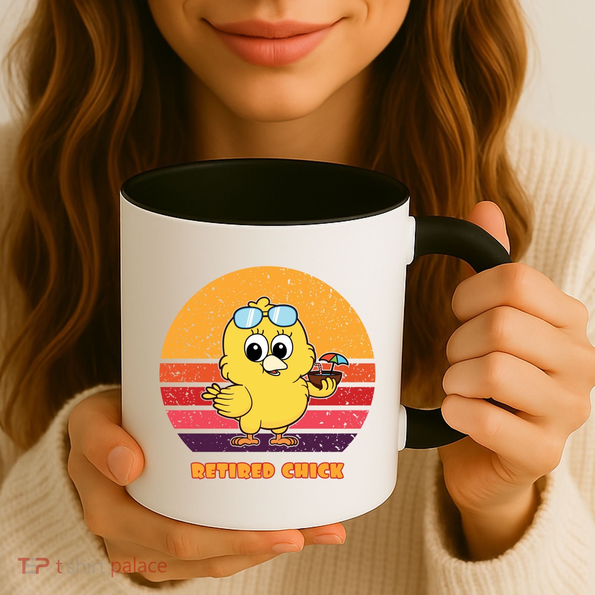 Funny Retired Chick Retro Sunset Retired Chick Gift Ideas Gift Coffee Mug