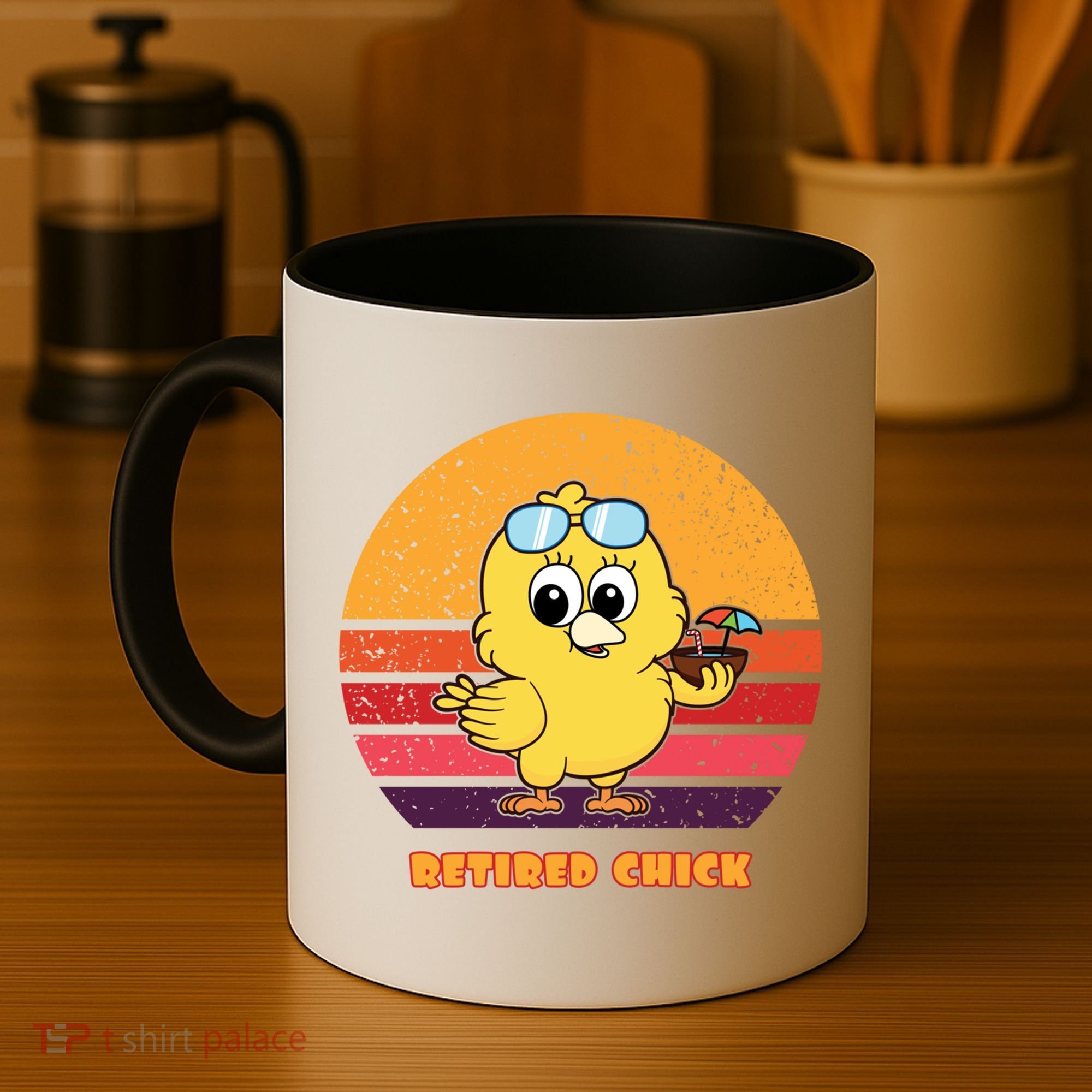 Funny Retired Chick Retro Sunset Retired Chick Gift Ideas Gift Coffee Mug