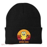 Funny Retired Chick Retro Sunset Retired Chick Gift Ideas Gift Beanie thumb 0