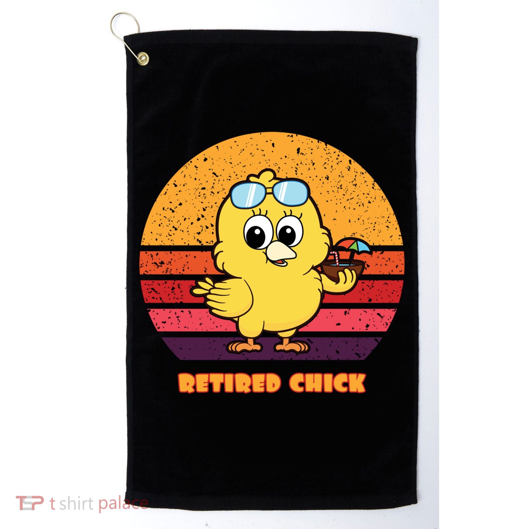 Funny Retired Chick Retro Sunset Retired Chick Gift Ideas Gift Golf Towel