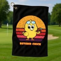 Funny Retired Chick Retro Sunset Retired Chick Gift Ideas Gift Golf Towel thumb 1
