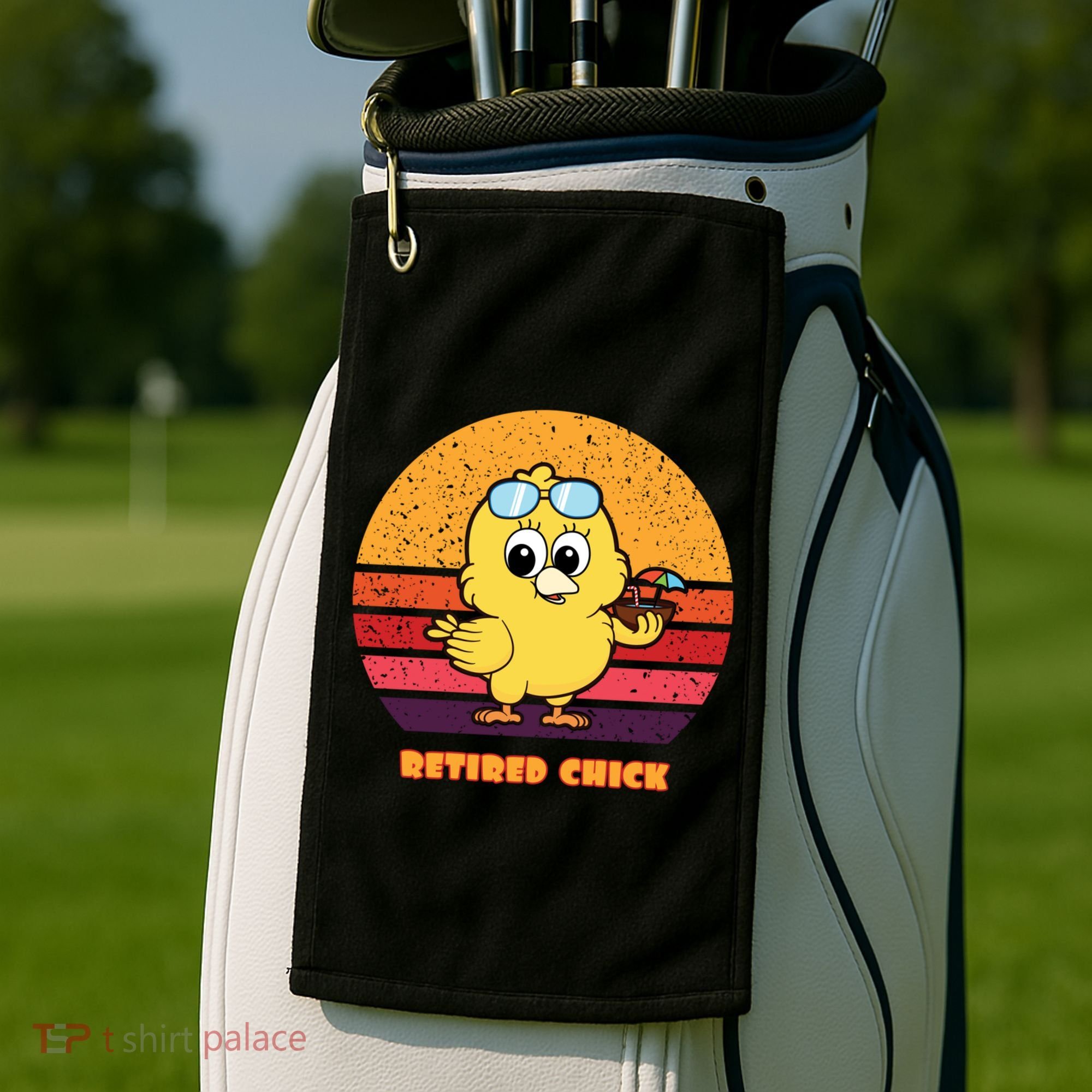 Funny Retired Chick Retro Sunset Retired Chick Gift Ideas Gift Golf Towel