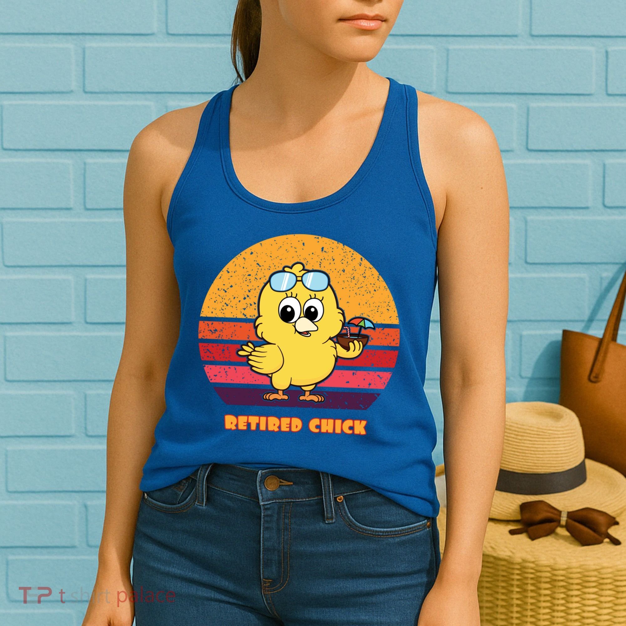 Funny Retired Chick Retro Sunset Retired Chick Gift Ideas Gift Women's Tank Top