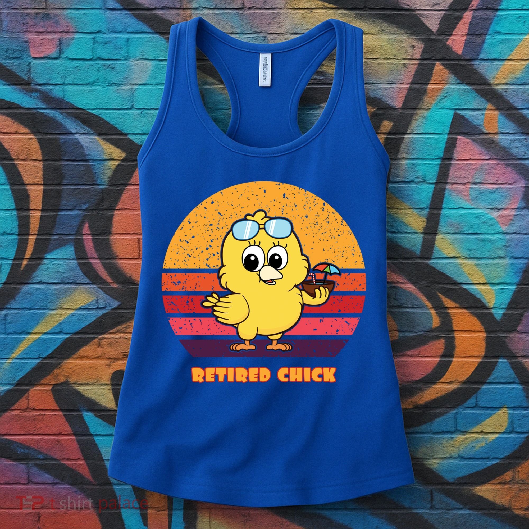 Funny Retired Chick Retro Sunset Retired Chick Gift Ideas Gift Women's Tank Top
