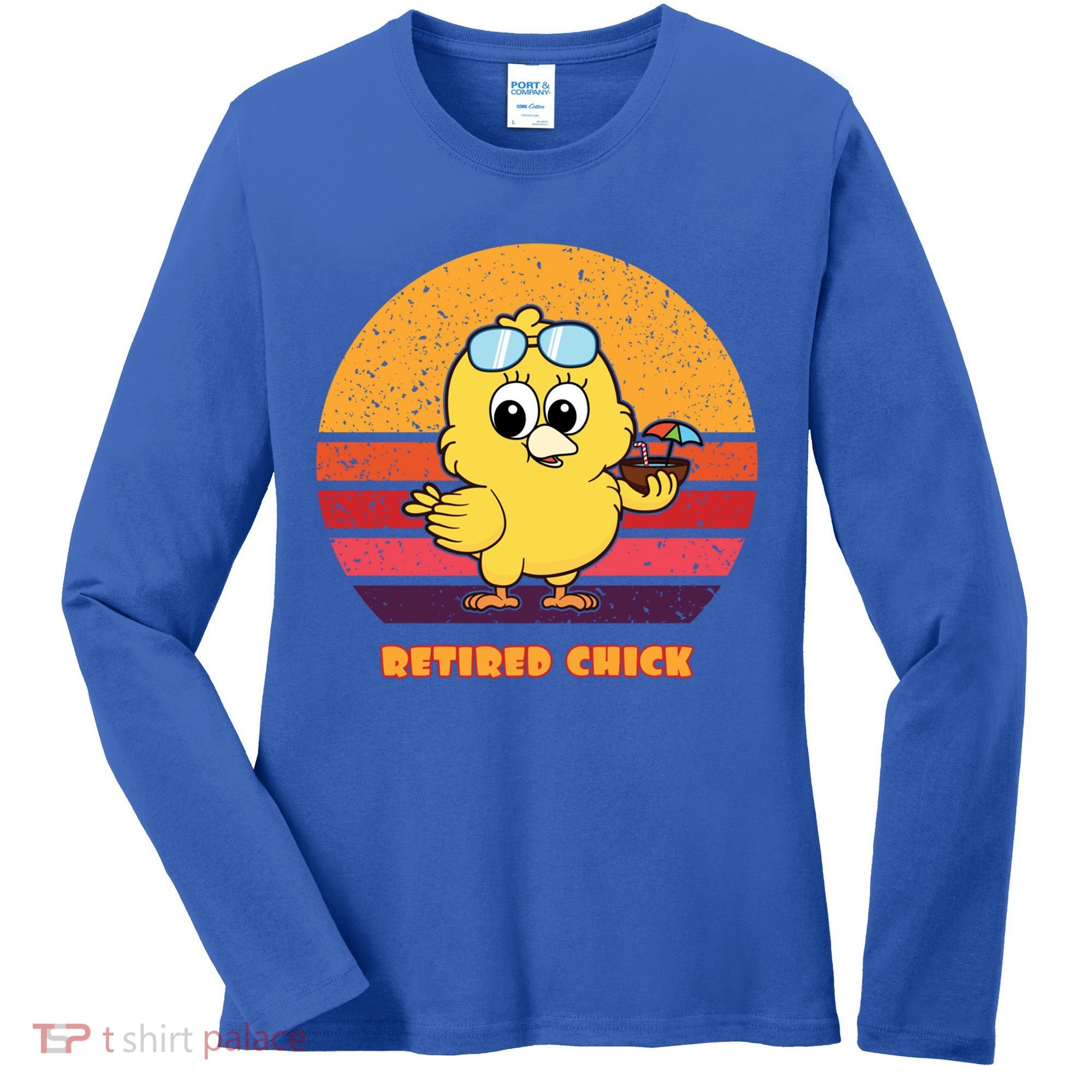 Funny Retired Chick Retro Sunset Retired Chick Gift Ideas Gift Women's Long Sleeve Shirt