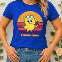 Funny Retired Chick Retro Sunset Retired Chick Gift Ideas Gift Women's T-Shirt thumb 2