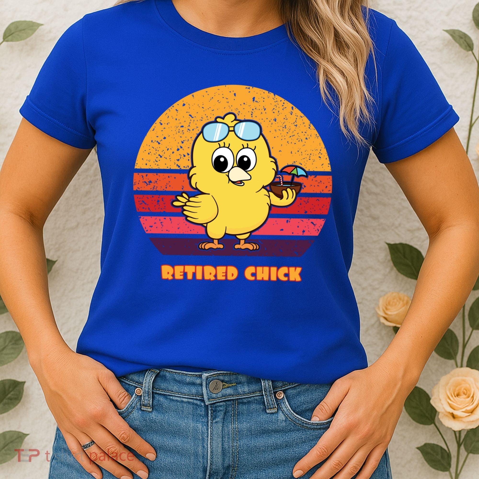 Funny Retired Chick Retro Sunset Retired Chick Gift Ideas Gift Women's T-Shirt