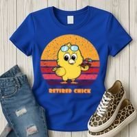 Funny Retired Chick Retro Sunset Retired Chick Gift Ideas Gift Women's T-Shirt thumb 3