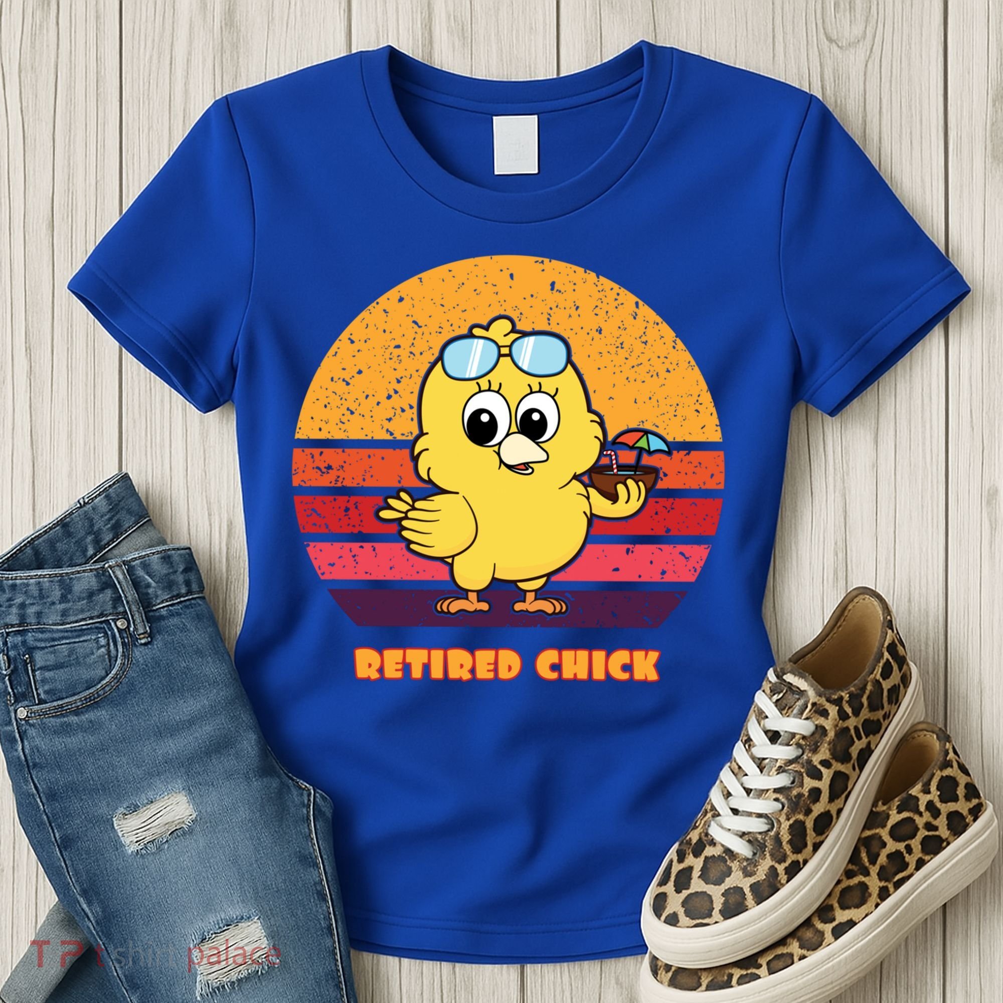 Funny Retired Chick Retro Sunset Retired Chick Gift Ideas Gift Women's T-Shirt