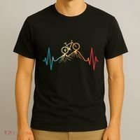 Funny Retro Cycling Heartbeat Bicycle Mountain Bike Biking T-Shirt thumb 3