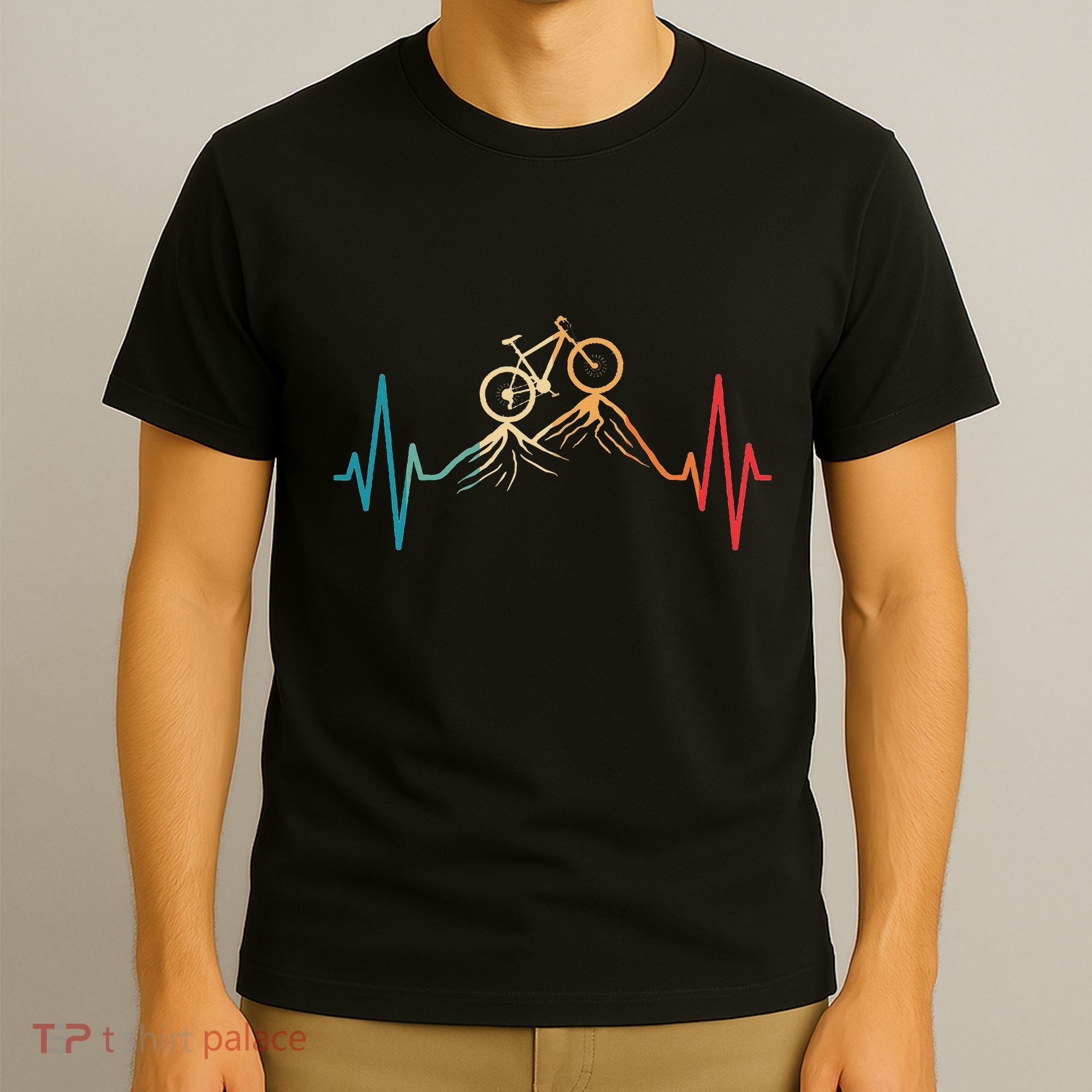 Funny Retro Cycling Heartbeat Bicycle Mountain Bike Biking T-Shirt