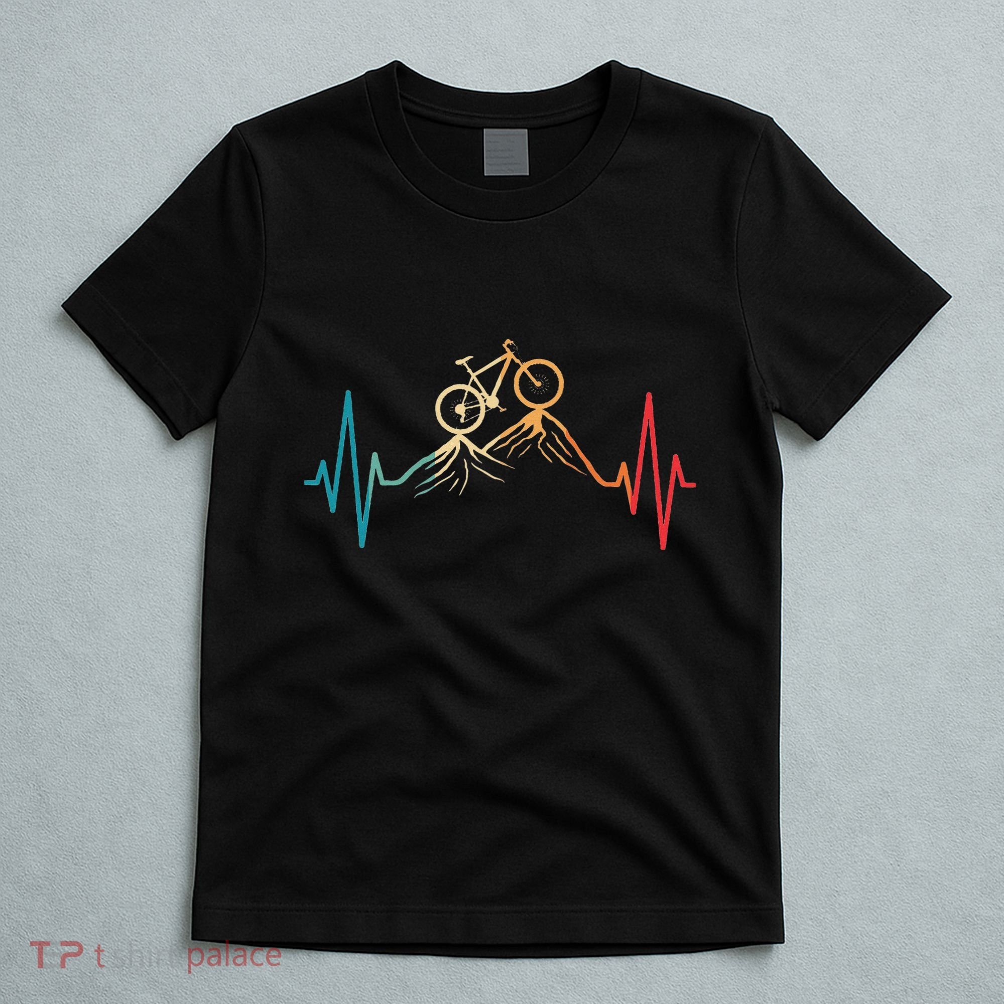 Funny Retro Cycling Heartbeat Bicycle Mountain Bike Biking T-Shirt