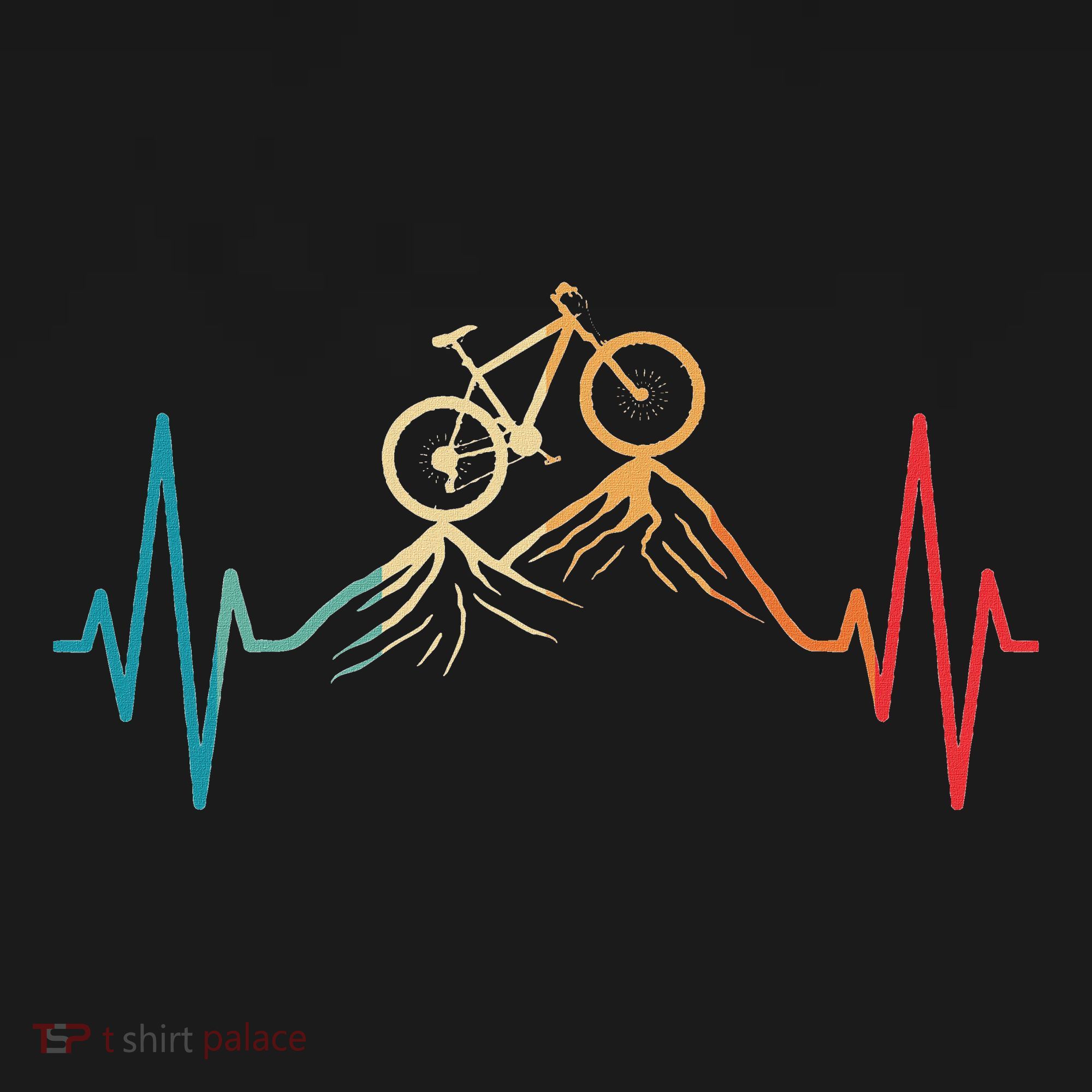 Funny Retro Cycling Heartbeat Bicycle Mountain Bike Biking T-Shirt