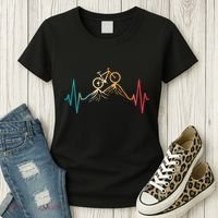 Funny Retro Cycling Heartbeat Bicycle Mountain Bike Biking Women's T-Shirt thumb 3