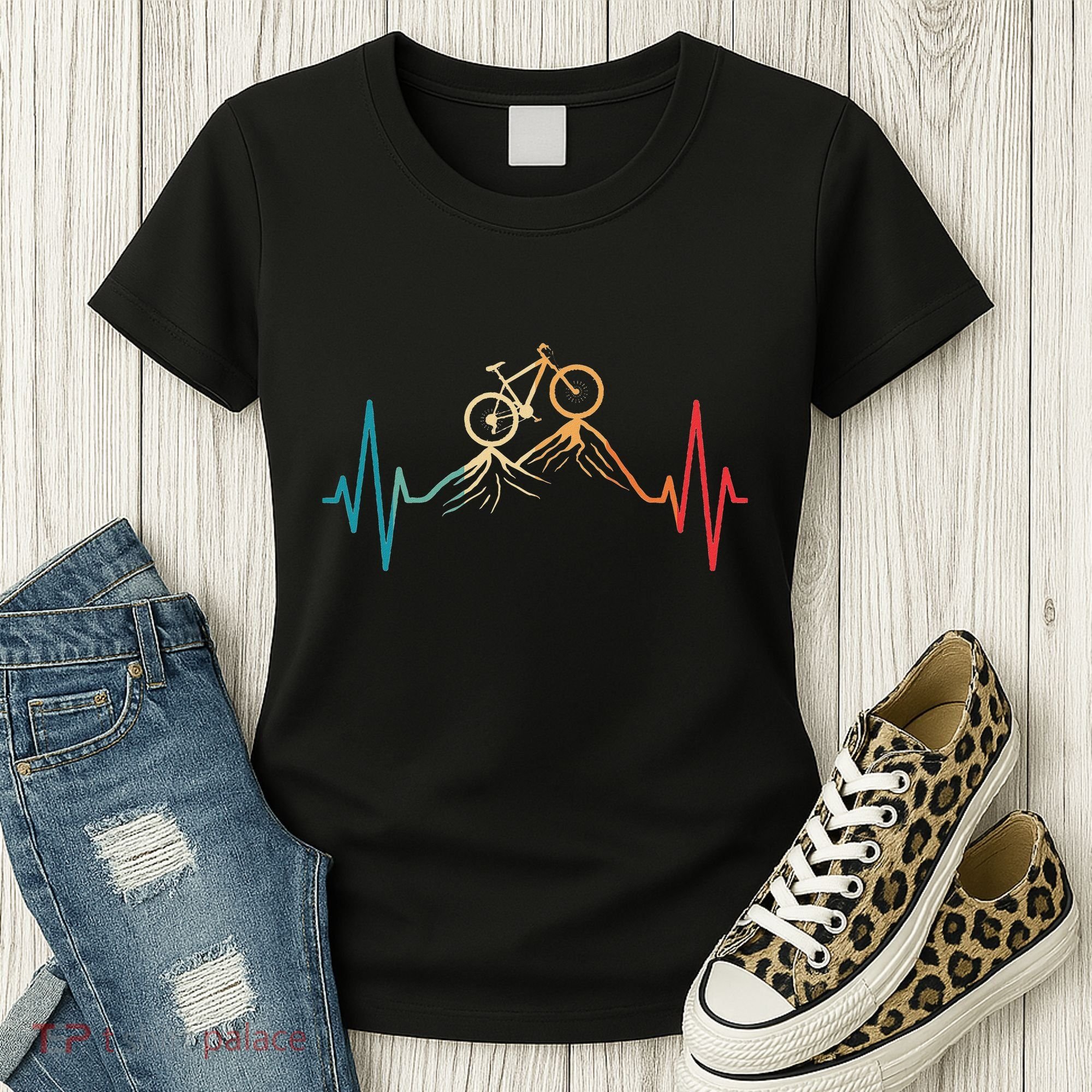Funny Retro Cycling Heartbeat Bicycle Mountain Bike Biking Women's T-Shirt