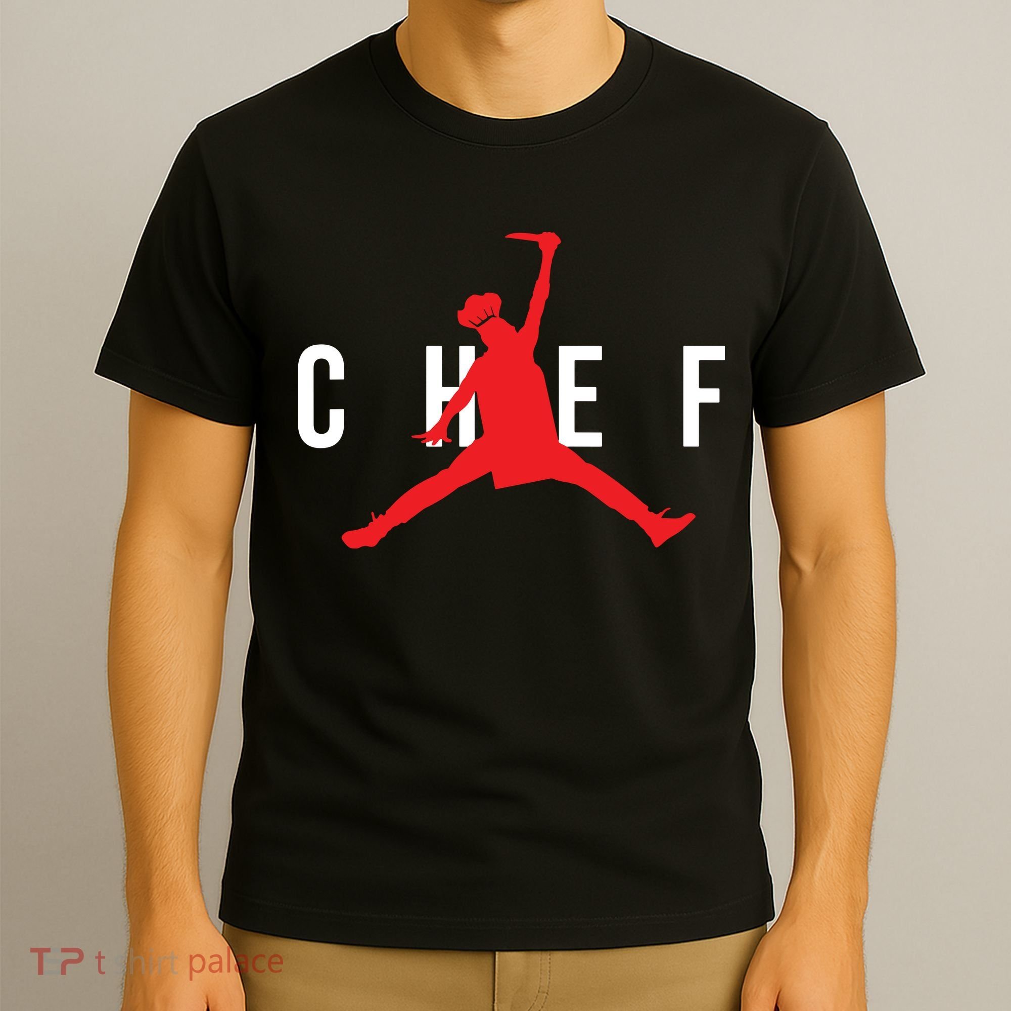 Funny Restaurant Chef Jumping Chef Knife Logo T-Shirt