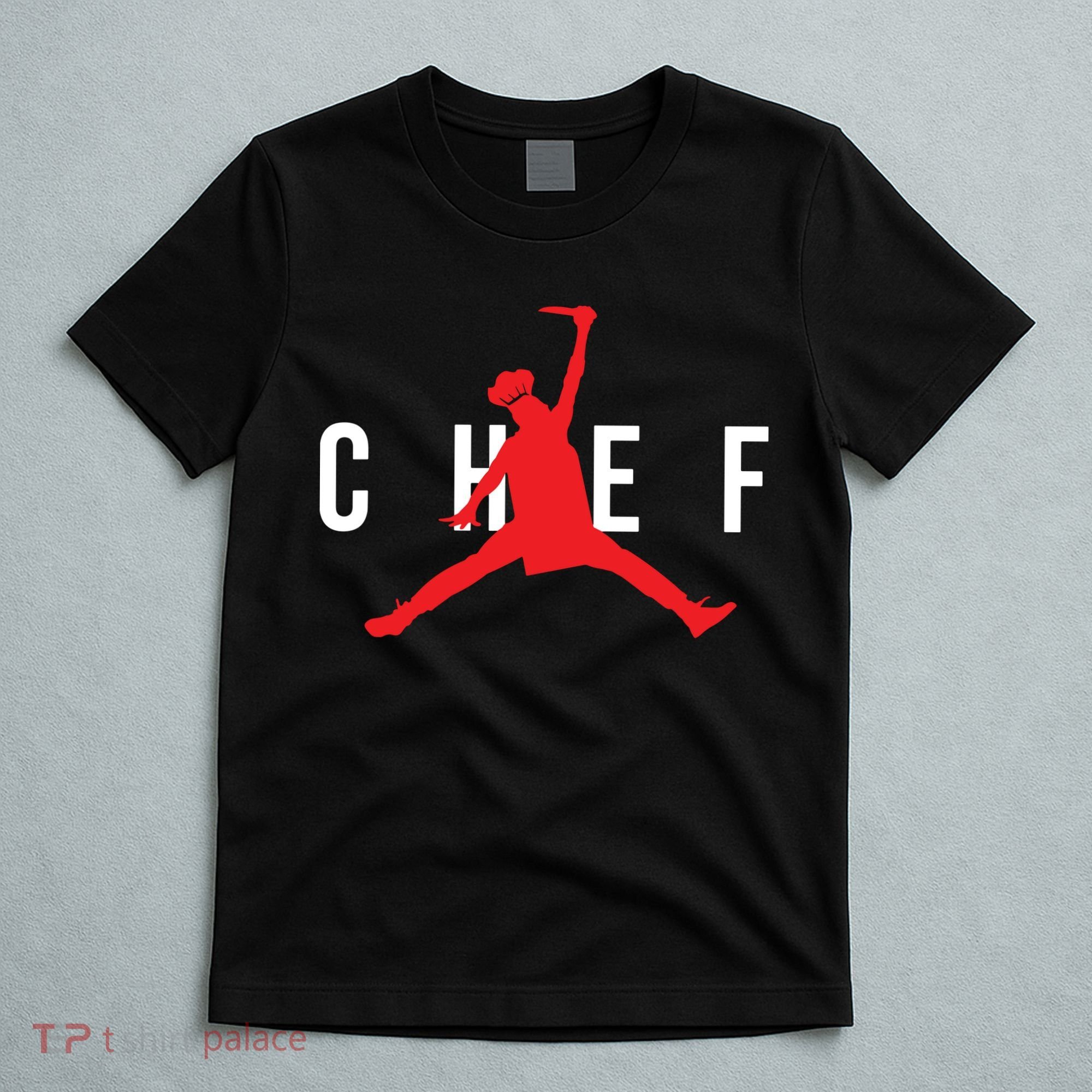 Funny Restaurant Chef Jumping Chef Knife Logo T-Shirt