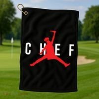 Funny Restaurant Chef Jumping Chef Knife Logo Golf Towel thumb 1