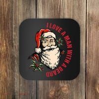Funny Retro Christmas Santa Claus I Love A Man With A Beard Coaster thumb 0
