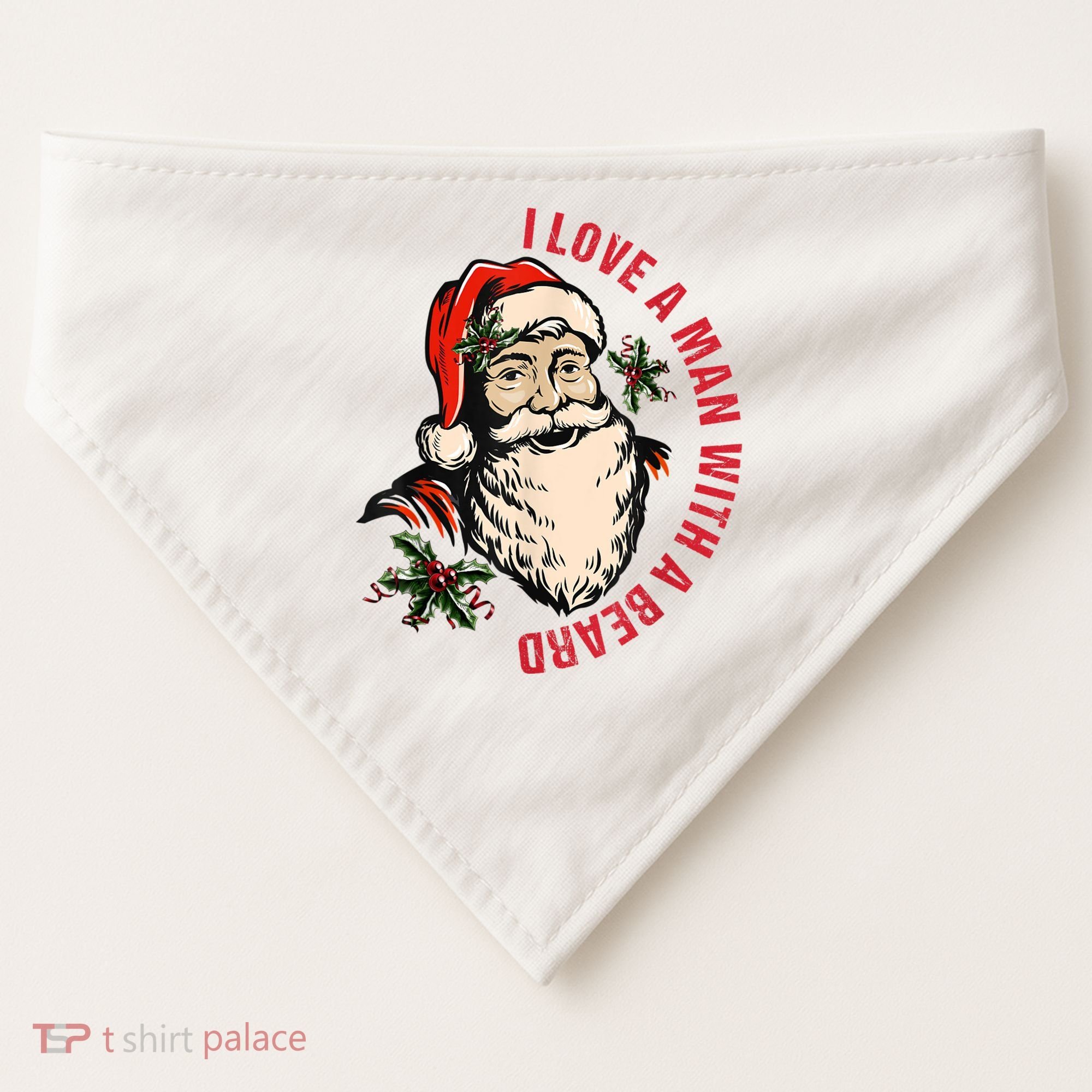 Funny Retro Christmas Santa Claus I Love A Man With A Beard USA-Made Doggie Bandana