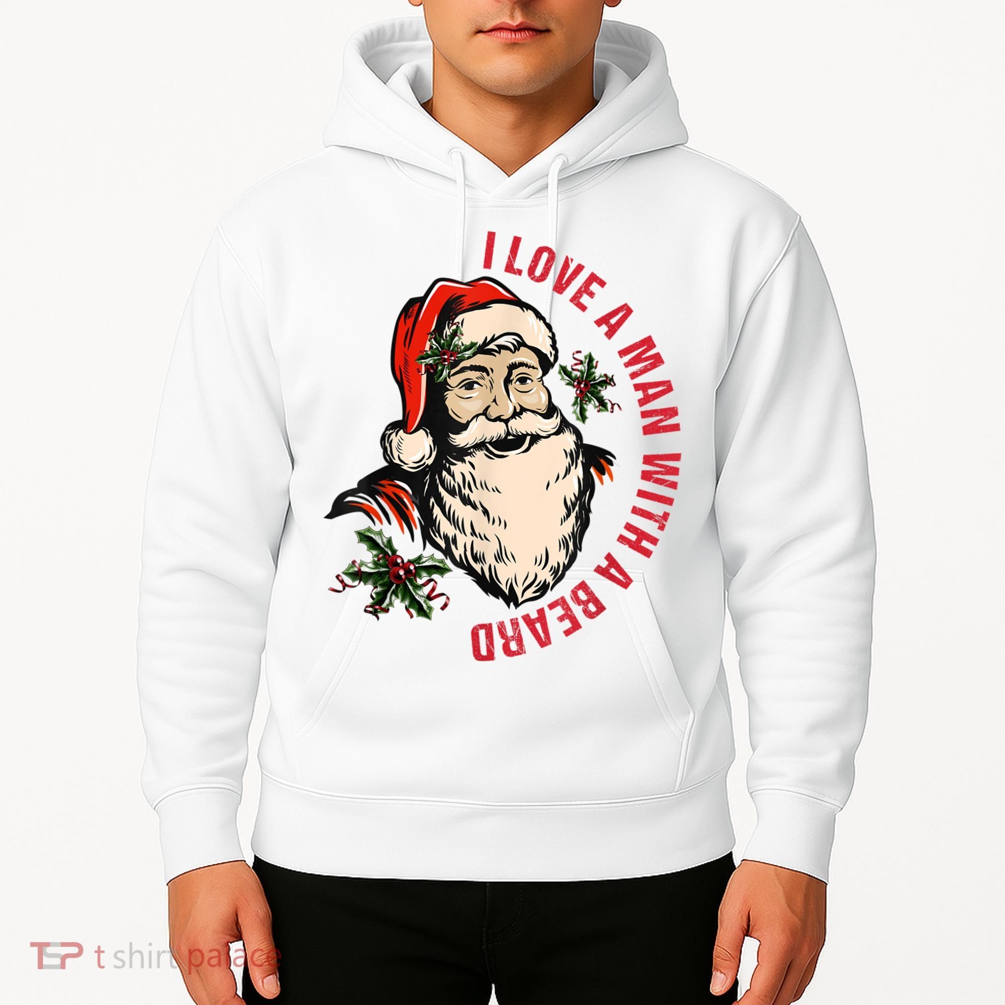Funny Retro Christmas Santa Claus I Love A Man With A Beard Hoodie