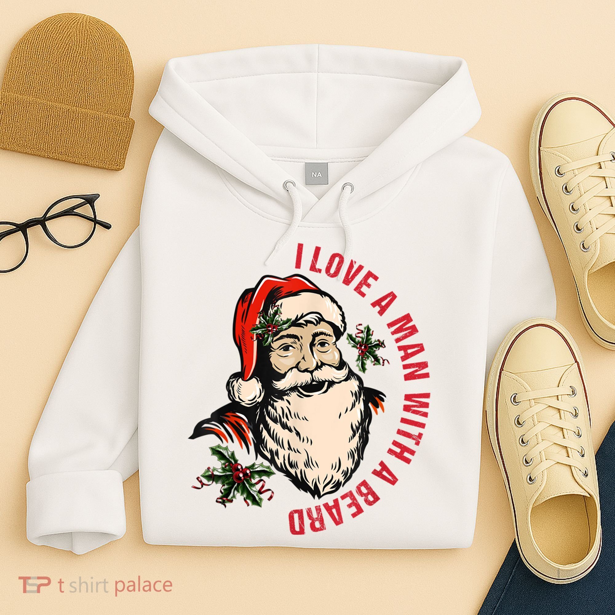 Funny Retro Christmas Santa Claus I Love A Man With A Beard Hoodie