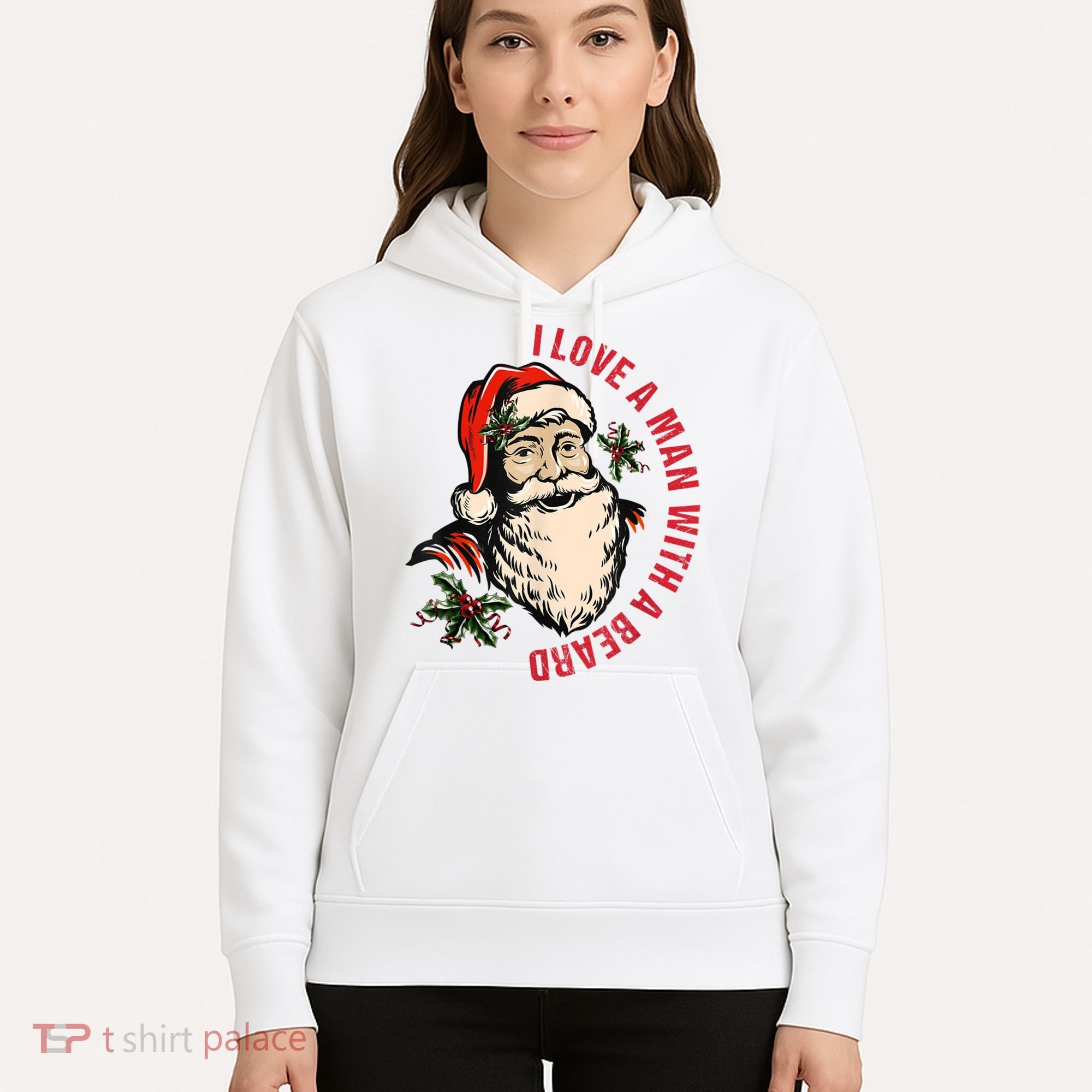 Funny Retro Christmas Santa Claus I Love A Man With A Beard Hoodie