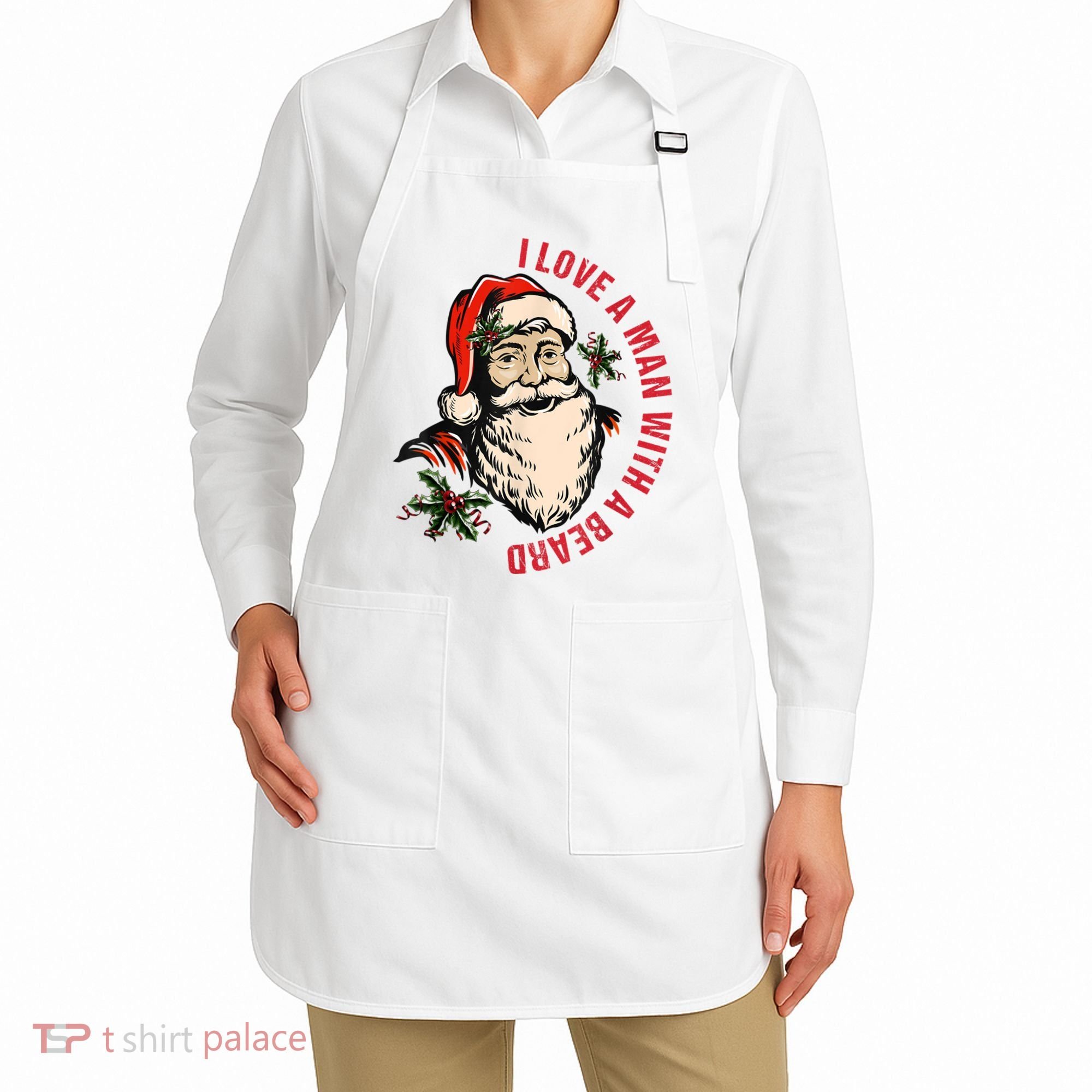 Funny Retro Christmas Santa Claus I Love A Man With A Beard Apron