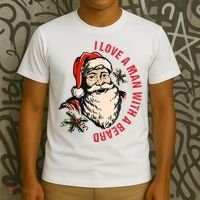 Funny Retro Christmas Santa Claus I Love A Man With A Beard T-Shirt thumb 3