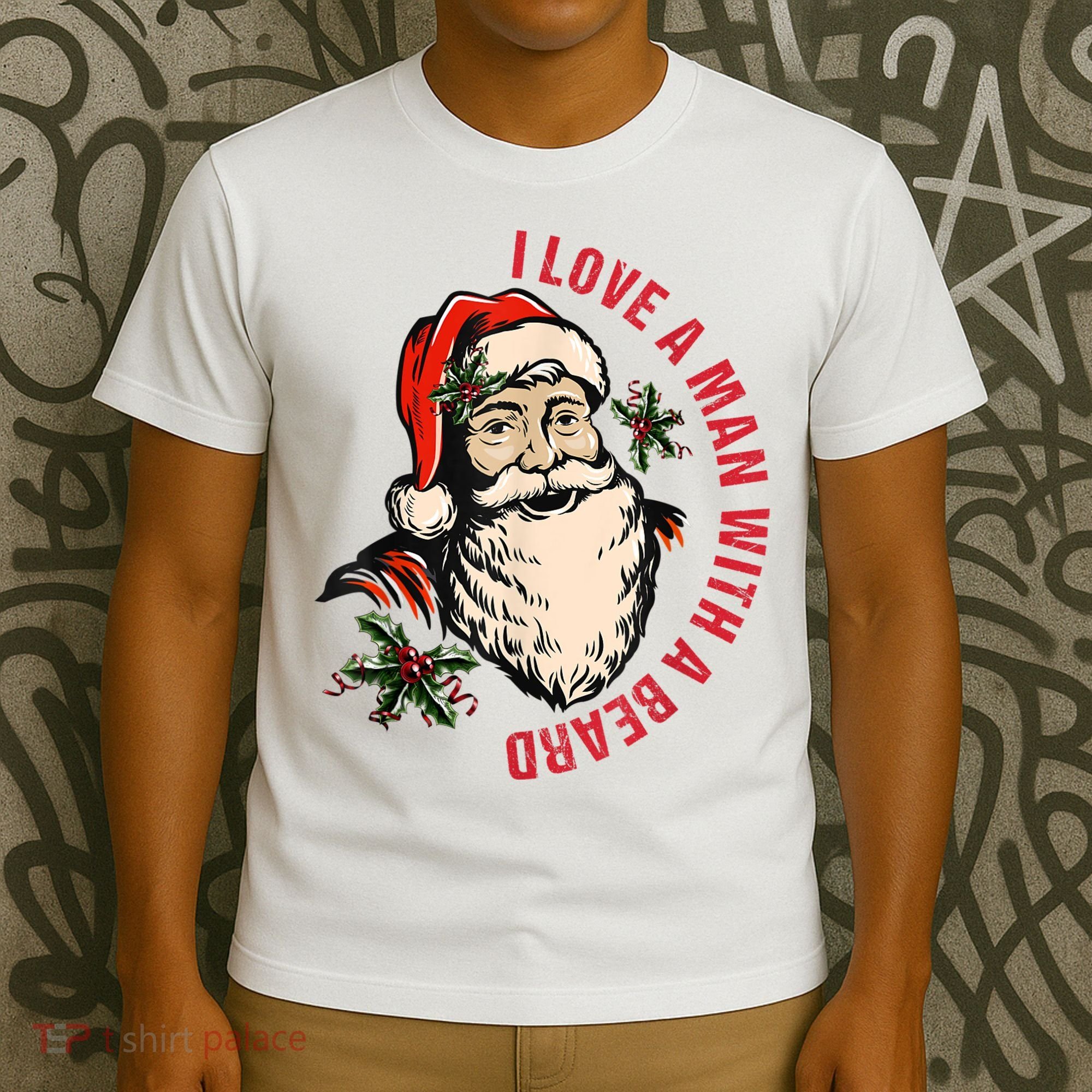 Funny Retro Christmas Santa Claus I Love A Man With A Beard T-Shirt