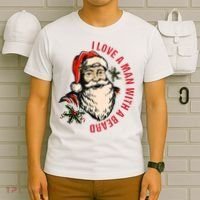 Funny Retro Christmas Santa Claus I Love A Man With A Beard T-Shirt thumb 6
