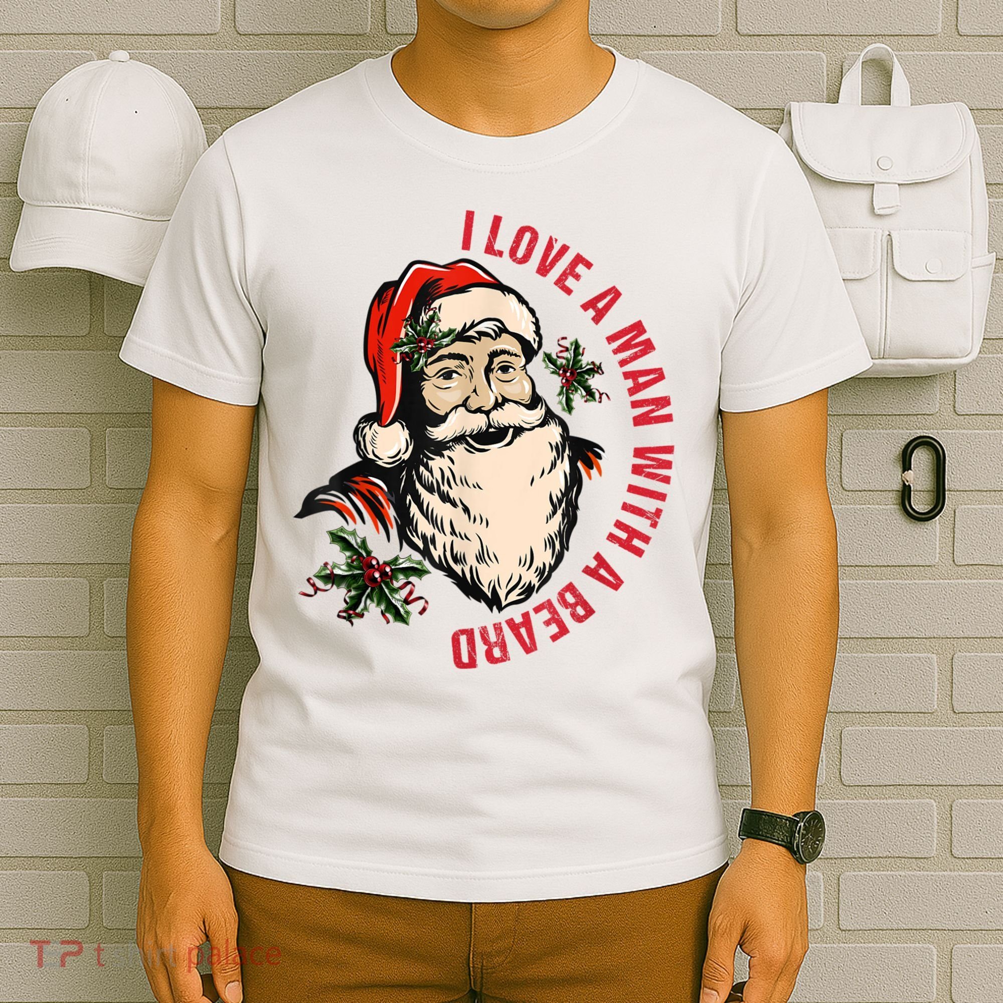 Funny Retro Christmas Santa Claus I Love A Man With A Beard T-Shirt